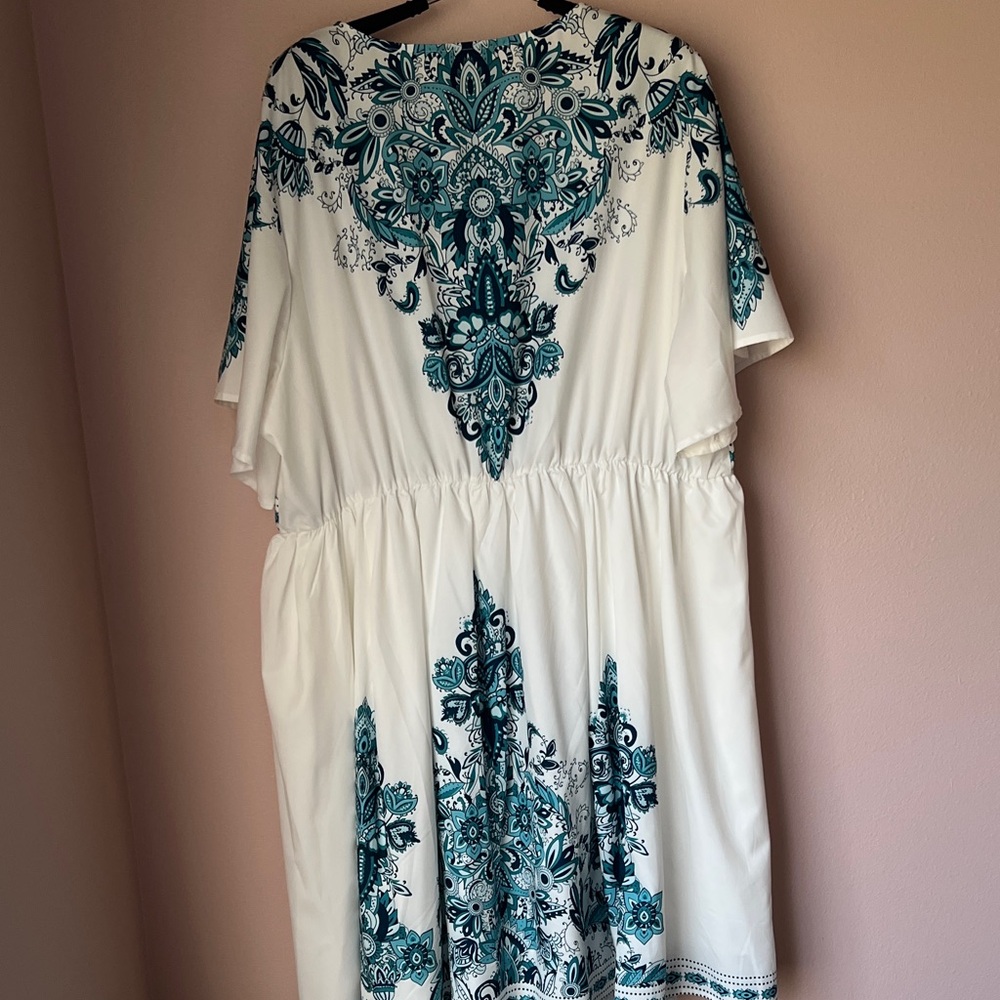 BloomChic White and Teal Embroidered Dress - Picture 4 of 4